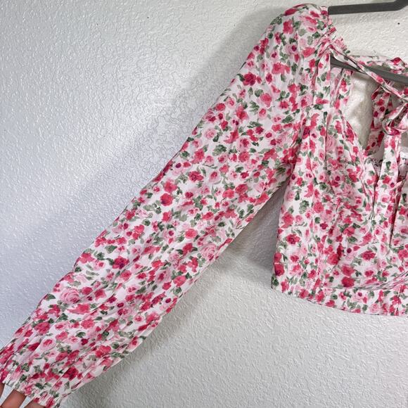 ASTR The Label Top Womens Small Floral Smocked Back Puff Sleeve Blouse Cottage - Picture 6 of 11